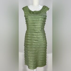 Adrianna Papell Women’s Cocktail Dress Spring Green Shimmer Tiered Ruffle Size 8